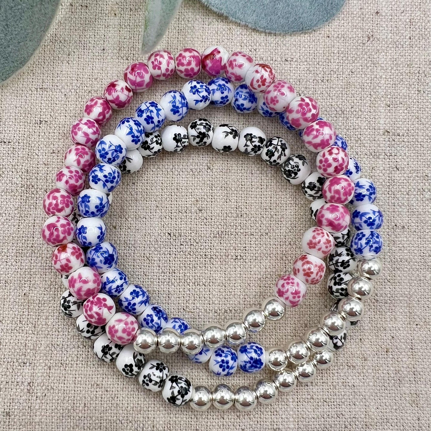 Vintage Floral Bracelet | Porcelain | 14k Gold-filled & Sterling Silver