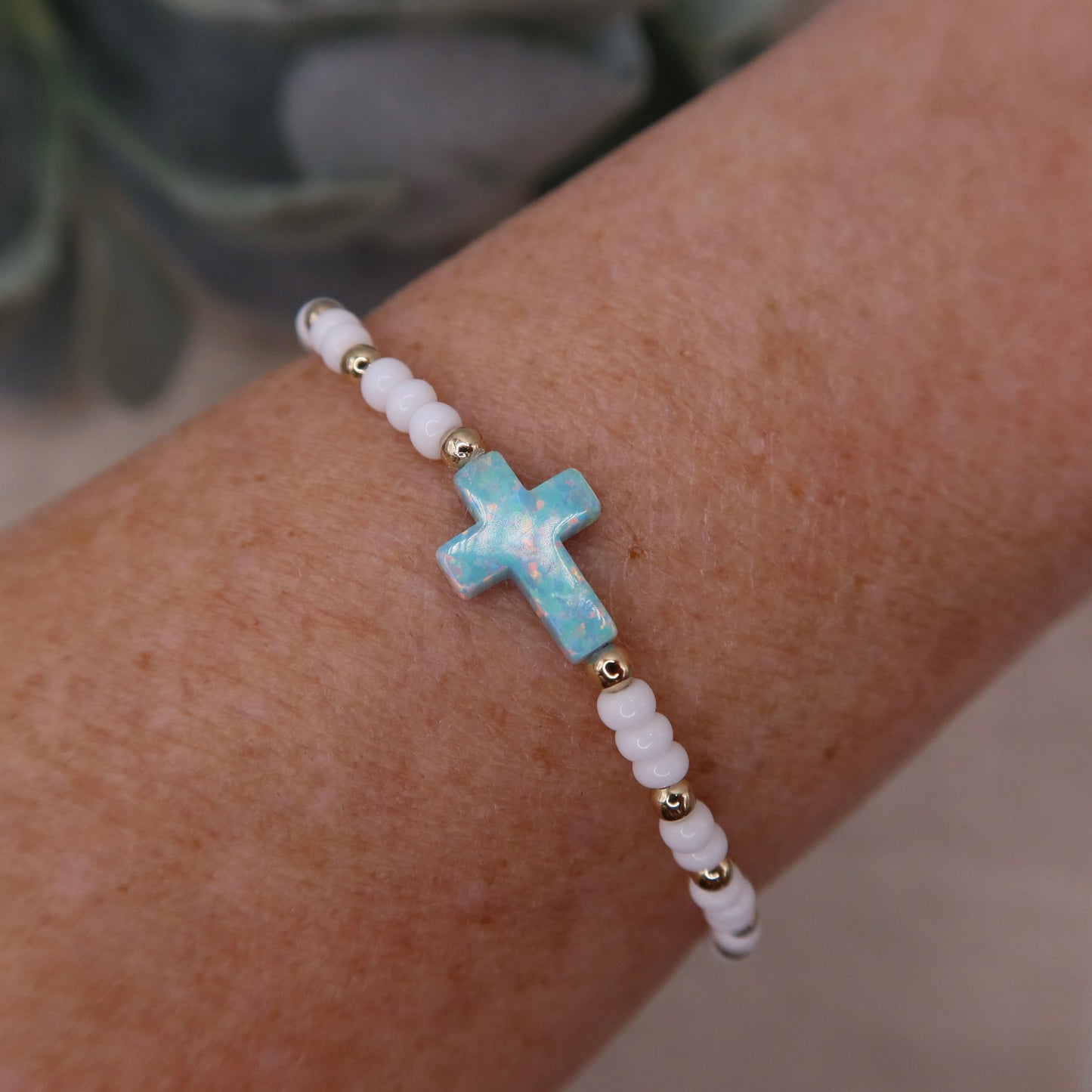 Opal Cross Bracelet | 14k Gold-filled & Czech Glass