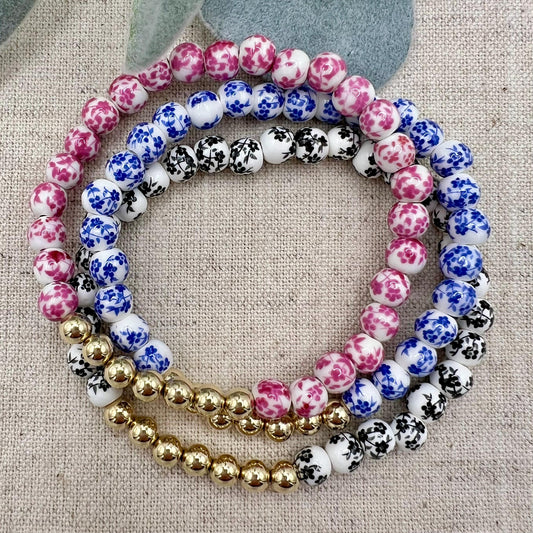 Vintage Floral Bracelet | Porcelain | 14k Gold-filled & Sterling Silver