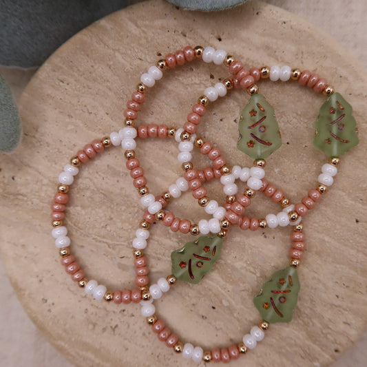 Kids Christmas Tree Bracelet | 14k Gold-plated Hematite & Czech Glass