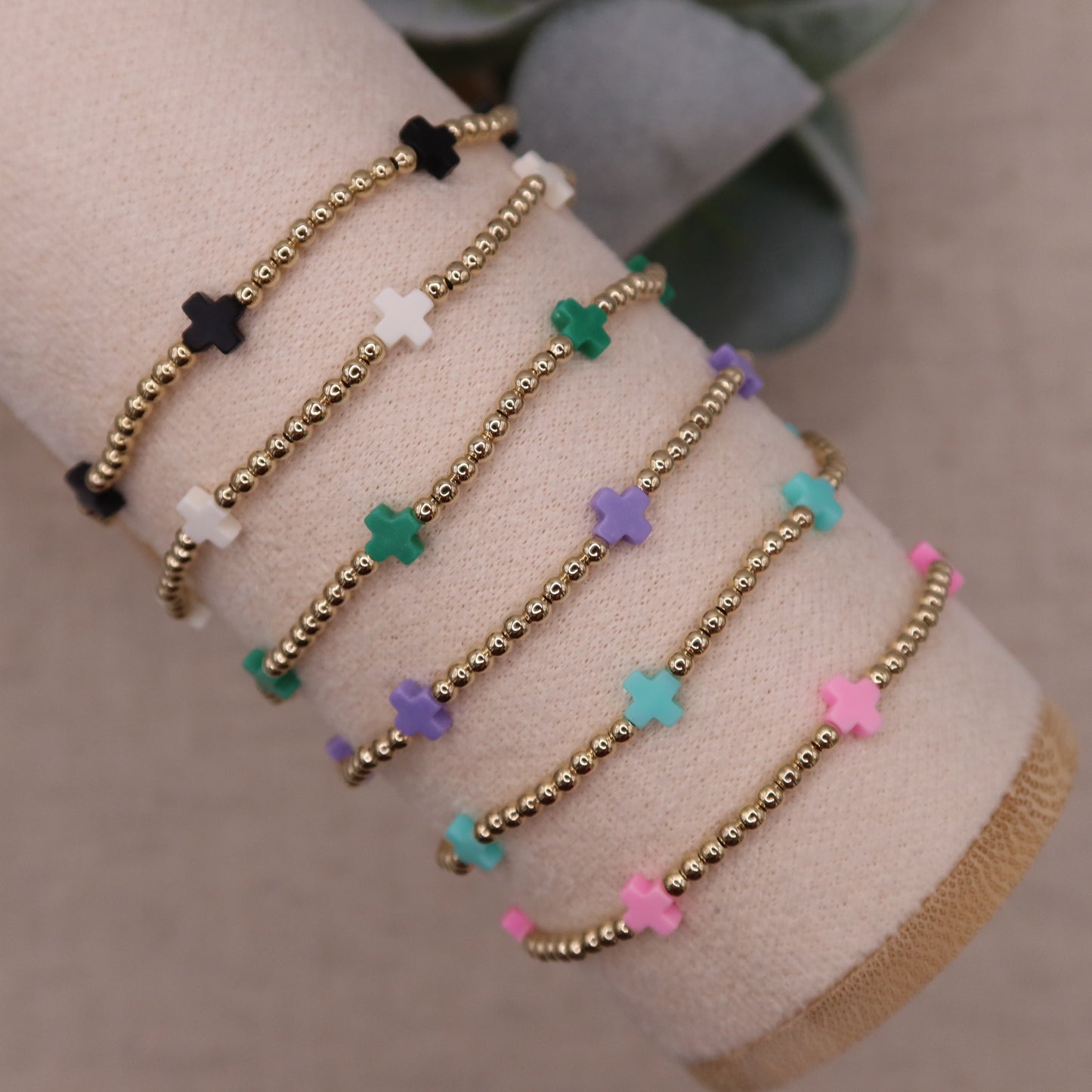 Cross Confetti Bracelet | 14k Gold-filled & Coral Cross