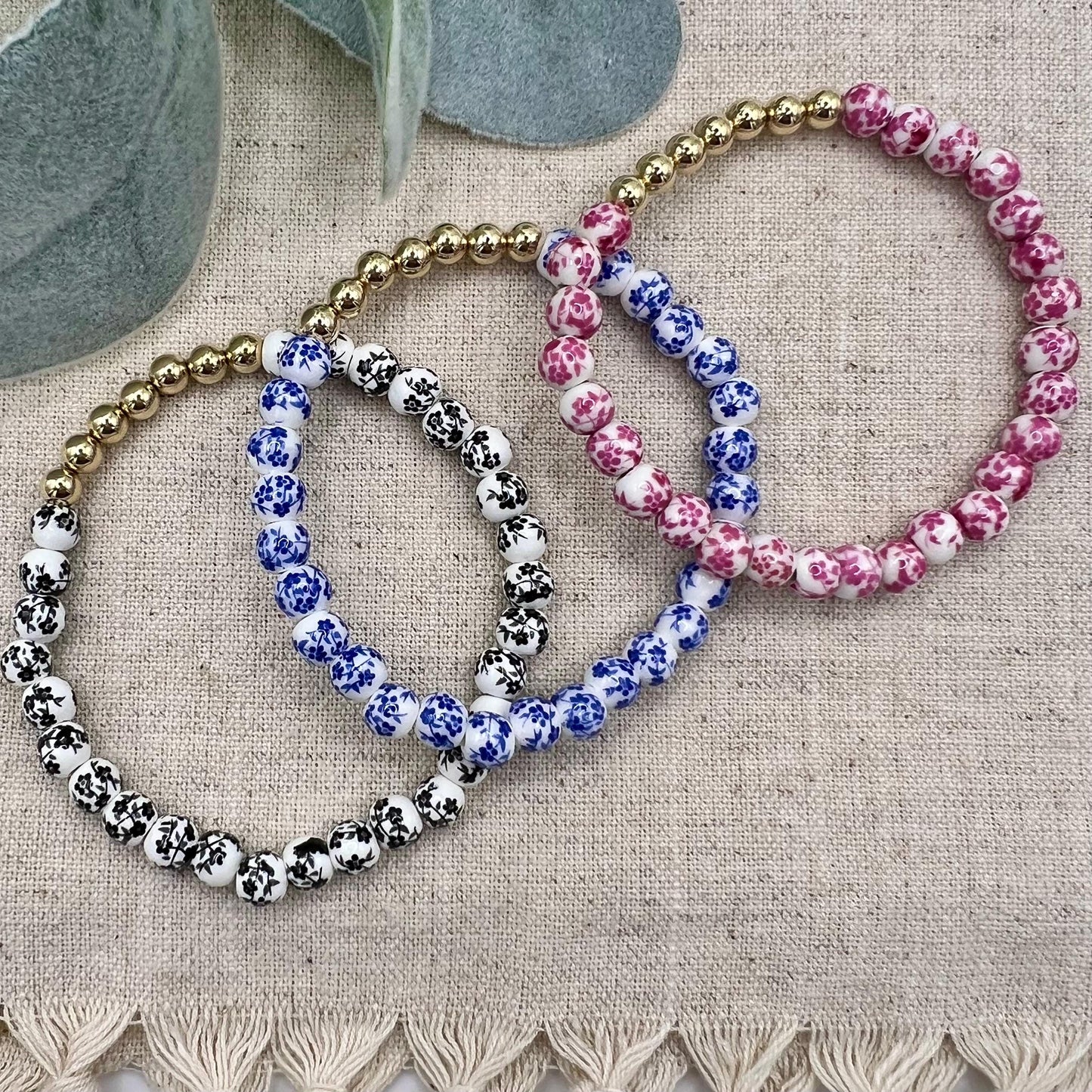 Vintage Floral Bracelet | Porcelain | 14k Gold-filled & Sterling Silver