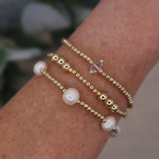 Gold, Pearls & Diamond Trio | 14k Gold-filled