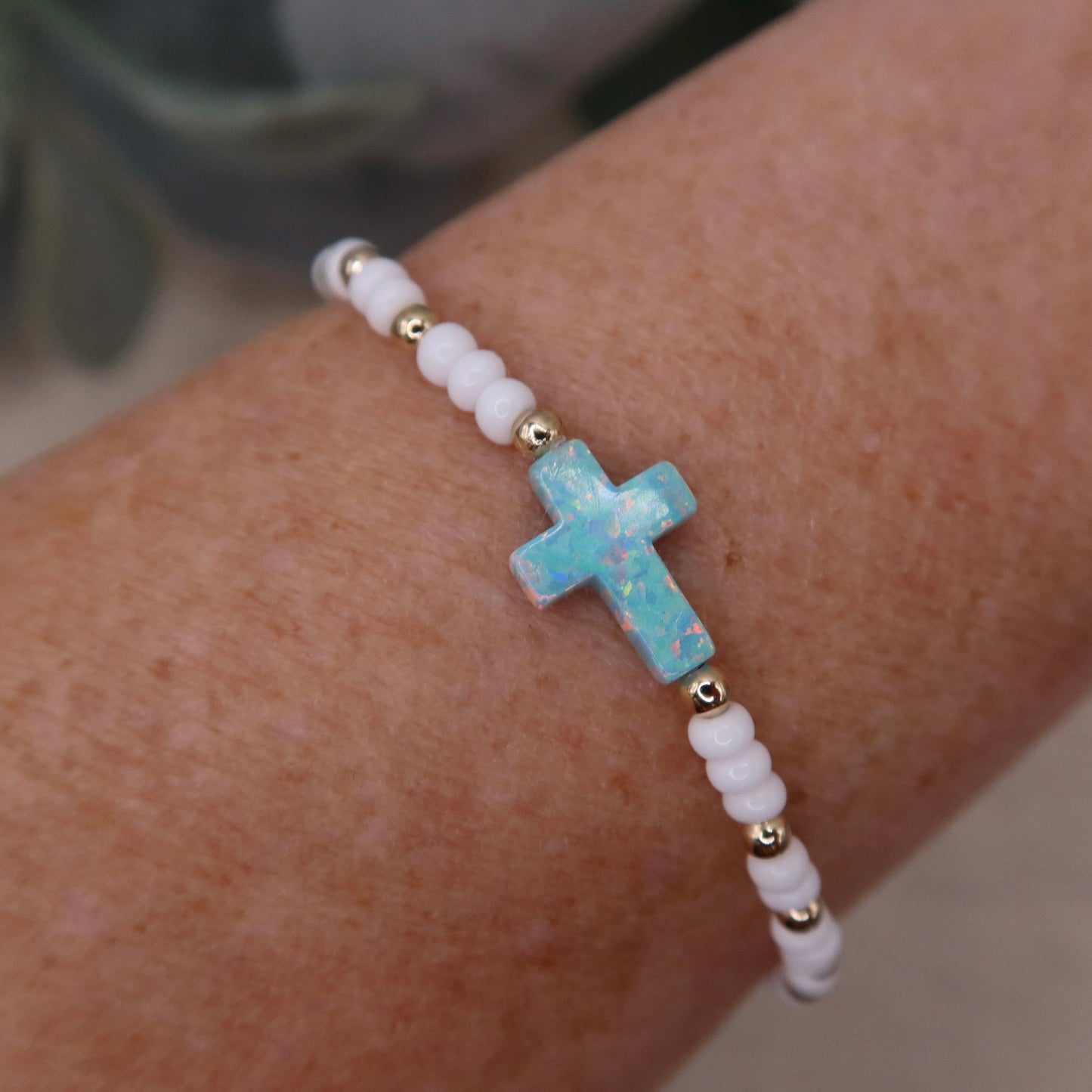 Opal Cross Bracelet | 14k Gold-filled & Czech Glass