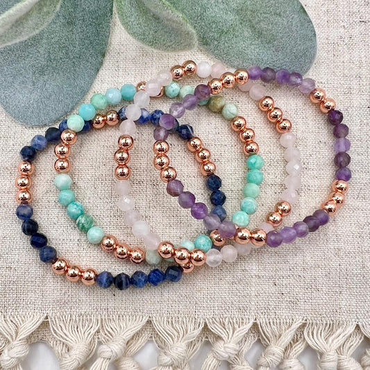 Rose Gold & Gemstone Bracelet | 14k Gold-filled