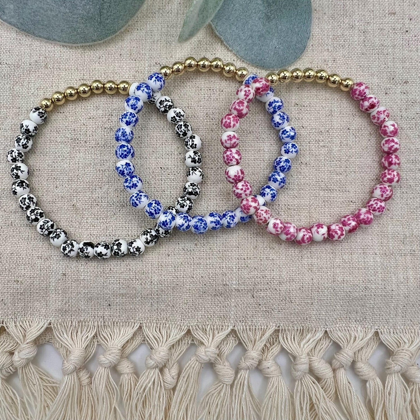 Vintage Floral Bracelet | Porcelain | 14k Gold-filled & Sterling Silver