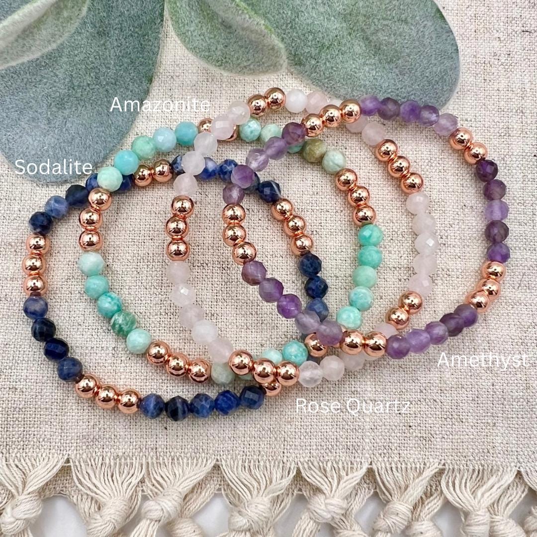 Rose Gold & Gemstone Bracelet | 14k Gold-filled